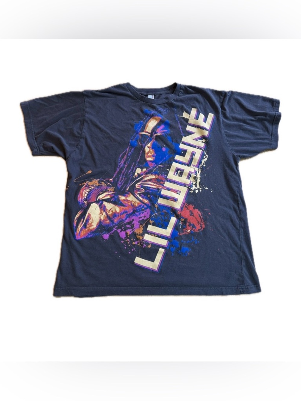 Lil Wayne Rap Tee Anvil Faded Black Graphic T-Shirt Size L Hip Hop Y2K